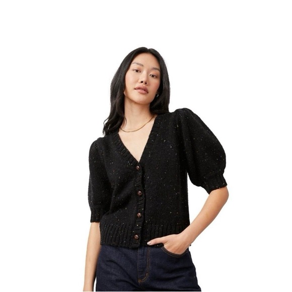 Rails Sweaters - NEW Rails Isla Black Confetti Short-Sleeve Cardigan Sweater Size XL Neutral NWT